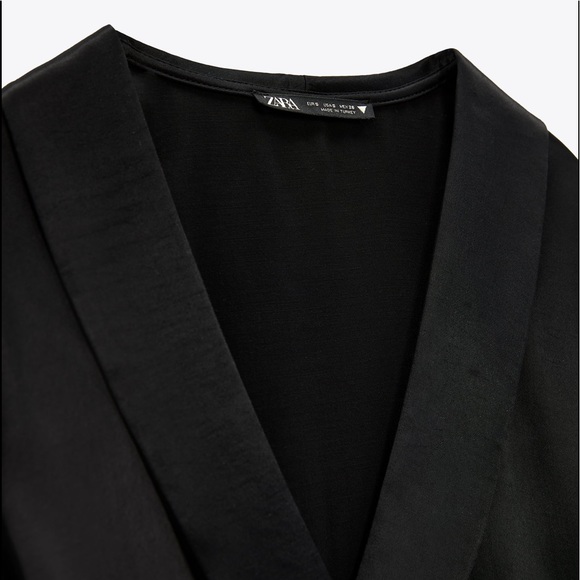 Zara Jeweled Trim Satin Effect Long Sleeve Dress Black NEW - Picture 5 of 6